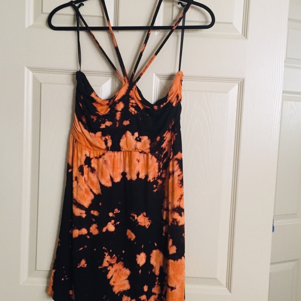 Bleached tie dye strappy babydoll top.